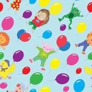 Seamless background with funny animals and balloons