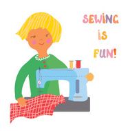 Sewing girl - cute illustration