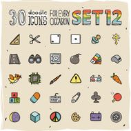 30 Colorful Doodle Icons Set 12