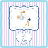 Cartoon stork with baby boy card N7