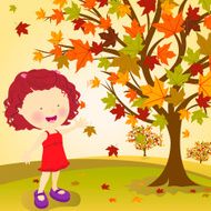 Little Girl Picking Leave in Autumn
