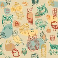 Owl seamless pattern on light background