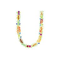 Watercolor floral monogram U