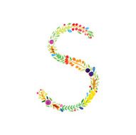 Watercolor floral monogram S