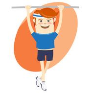 Hipster funny sportsman hanging on horizontal bar Flat style