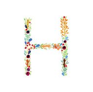 Watercolor floral monogram H