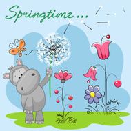 Cute Hippo with dandelion N2