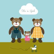 Girl invitation card New born concept Teddy bear family