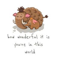 Cute cartoon card with mammoth Vector illustration N11