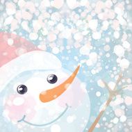Vector of happy snowman and snowfall