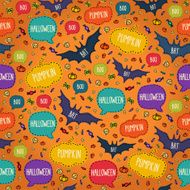 Seamless Halloween pattern with flying bats and text bubbles