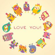 Owls cute greeting card and sample text N3