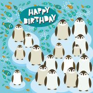 Happy birthday card funny penguins on an ice floe Vector