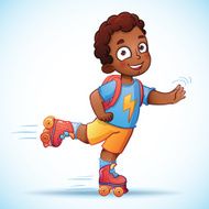 Little african american boy riding on roller skates Happy child