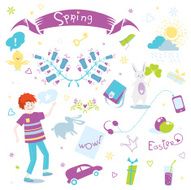 Spring childish illustration&#039;s set