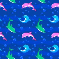 Colorful dolphins bubbles and waves pattern