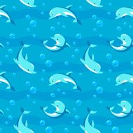 Blue dolphins bubbles and waves pattern