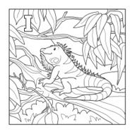 Coloring book (iguana) colorless illustration (letter I)