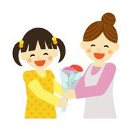 girl giving flower to mother on Mothersday