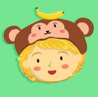 Curly Girl with Monkey Hat