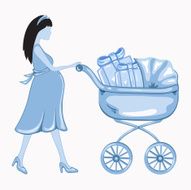 Young pregnant woman with a blue baby carrier