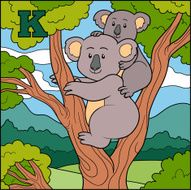 Color alphabet for children letter K (koala)