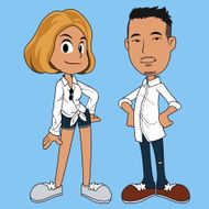 retro character cartoon man and woman