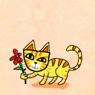Yellow Kitten with Flower