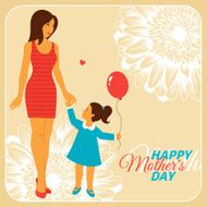 Mother and Daughter with Happy Mothers Day Congratulation Text N3