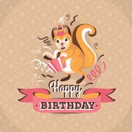 Vintage birthday greeting card with a squirrel vector illustration