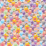 Seamless pattern pink purple orange blue Russian dolls matryoshka background