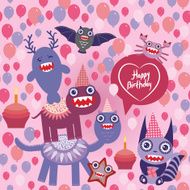 happy birthday Funny monsters party design seamless background vector