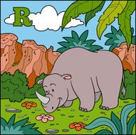 Color alphabet for children letter R (rhino)