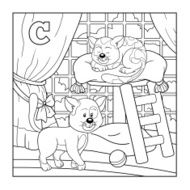 Coloring book (cat) colorless alphabet for children letter C