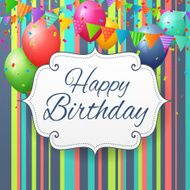 Birthday greeting card with balloons and flags