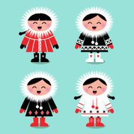Cute eskimo kids group isolated on white ( vector )