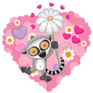 Lemur with hearts and flower