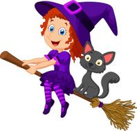 Cartoon young witch flying on her broom N2