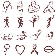 Feminine Purity and Motherhood black &amp; white vector icon set