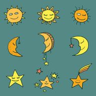 Sun moon and stars vector icons N3