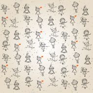set of hand drawing cartoon kids playing