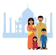 indian family in front of taj mahal
