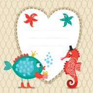 Greeting card with frame of heart shape for text