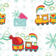 Christmas happy pattern of cartoon train with gifts vector