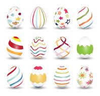 Set of white colorful Easter Eggs isolated on background