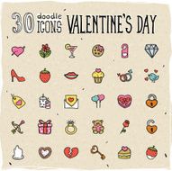 30 Colorful Doodle Valentine&#039;s Day Icons