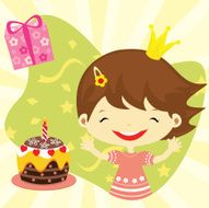 happy birthday girl having party gift and cake