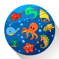 Cute sea creatures set Vector illustration