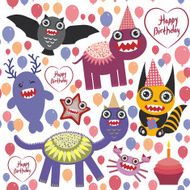 happy birthday Funny monsters party card design seamless background vector