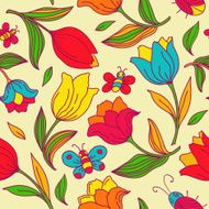Floral pattern with butterflies and tulips N4